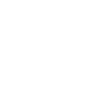 Logo der Physiotherapie Hanseviertel. Runder Kreis: In der Mitte stehen die beiden Grossbuchstaben P|H